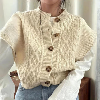 Aase - Kvinders Kraftig Strikket Vest med Knapper - Ærmeløs Cardigan Sweater - Cayana - 3