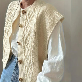 Aase - Kvinders Kraftig Strikket Vest med Knapper - Ærmeløs Cardigan Sweater - Cayana - 2