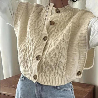 Aase - Kvinders Kraftig Strikket Vest med Knapper - Ærmeløs Cardigan Sweater - Cayana - 1