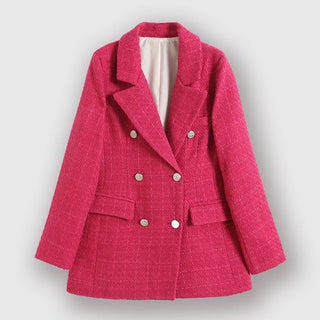 Abilene - Dame Tweed Dobbeltradet Blazer - Klassisk Langærmet Jakke - Cayana - 3