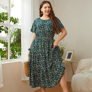 Blomstret Kjole (Plus Size) - Cayana - 2