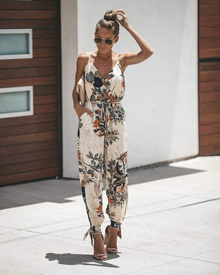 Boho Beige Jumpsuit med farverige Blomster - Jumpsuit - Cayana - 1