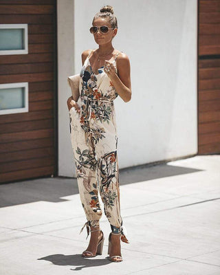 Boho Beige Jumpsuit med farverige Blomster - Jumpsuit - Cayana - 2