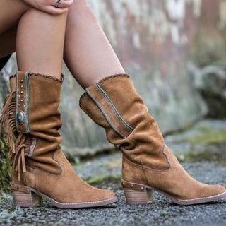 Boho mellemlange støvler med frynser - Boots - Cayana - 3