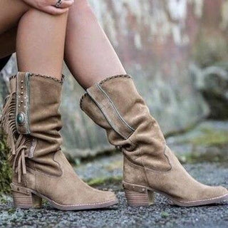 Boho mellemlange støvler med frynser - Boots - Cayana - 4