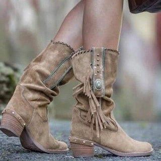 Boho mellemlange støvler med frynser - Boots - Cayana - 5