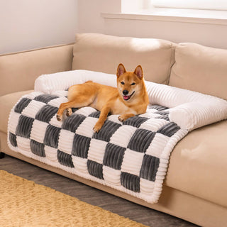 Cream Square Plaid Cozy Hundemadras Møbelbeskytter Cover - Cayana - 17