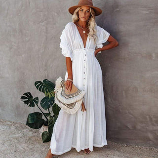 Maxikjole i boho-stil i hvid - Dress - Cayana - 1