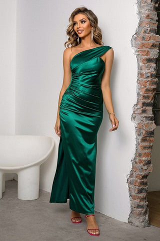 One - Shoulder Ruched Slit Maxi Dress - Cayana - 4