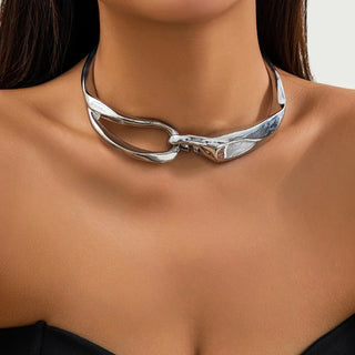 Oversized Chunky Metal Choker Kæder - Punk Gothic Style med Twisted Kæder - Accessoires en Sieraden - Cayana - 3