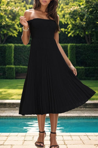 Pleated Off - Shoulder Midi Dress - Cayana - 1