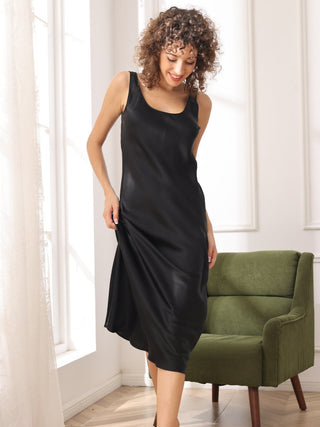 Pure Silk Casual Straps Ærmeløs Lang Kjole - Dress - Cayana - 4