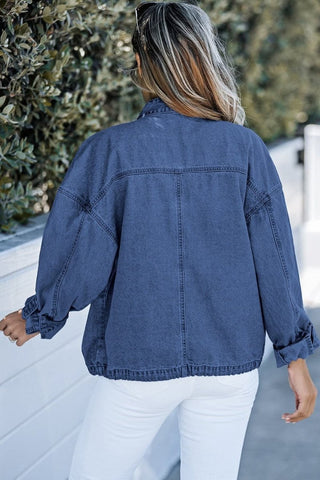 Snap Down Langærmet Denim Top - Denim jakke til kvinder - Cayana - 10