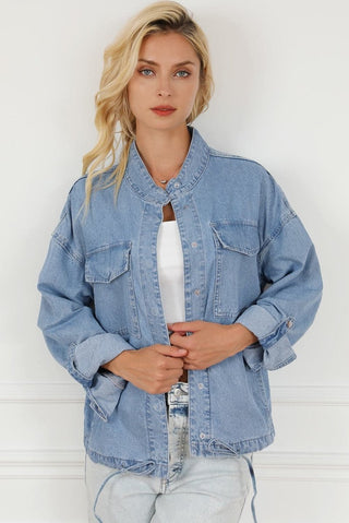 Snap Down Langærmet Denim Top - Denim jakke til kvinder - Cayana - 3