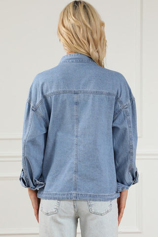 Snap Down Langærmet Denim Top - Denim jakke til kvinder - Cayana - 5