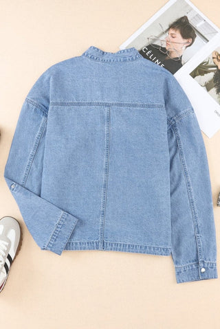 Snap Down Langærmet Denim Top - Denim jakke til kvinder - Cayana - 7