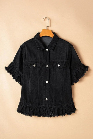 Stilfuld Raw Hem Button Up Denim Top - Denim jakke til kvinder - Cayana - 1