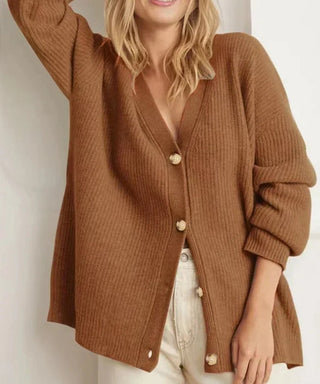 Vilma - Dame V - Hals Oversized Strik Cardigan, Knaplukket Hyggelig Pasform - Cayana - 5